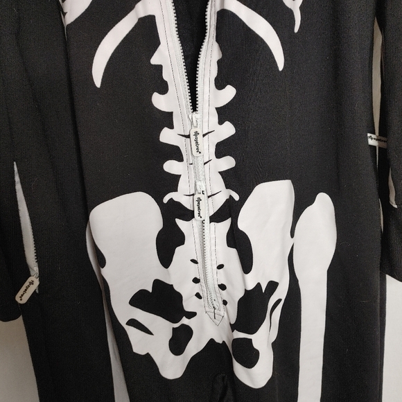 Tipsy Elves Skeleton Costume Jumpsuit Full Zip Black White Large L Unisex Pajama - Picture 6 of 13